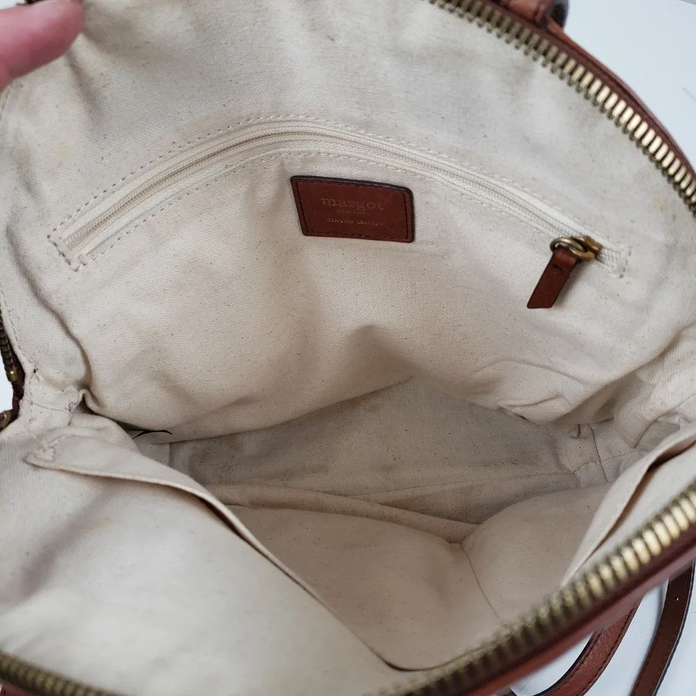Margot New York Camille Turnlock Leather Backpack Brown Cognac Dome Bag